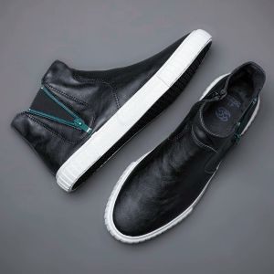 Snknow Leather Casual Loafers Sneakers, Black White, Synthetic Leather