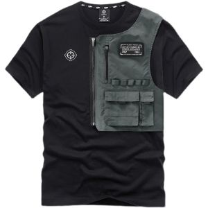 Snknow Black Techwear Patch T-Shirts, Black, Cotton