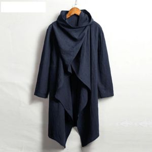 Snknow Cotton Linen Cloak Cape, Navy Blue, Cotton Linen