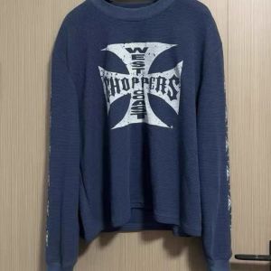 Snknow Distressed Waffle Long Sleeve, Blue, Cotton